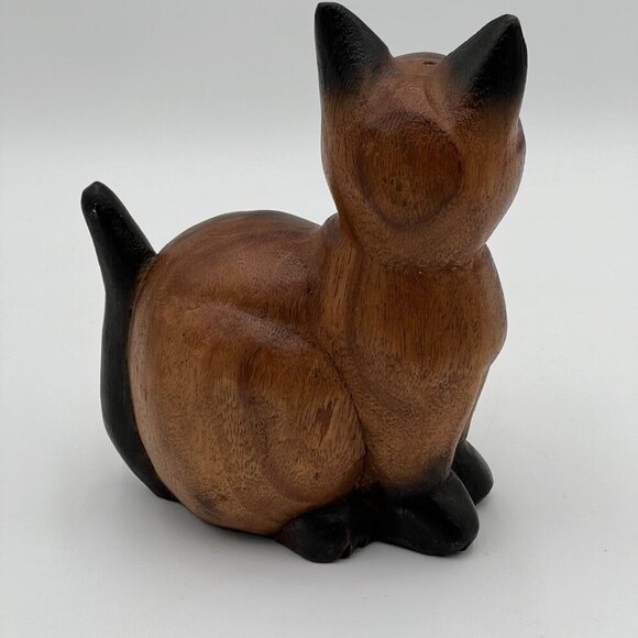 Siamese wood wooden carved cat kitten tail up sitting folk art handmade - Picture 6 of 12